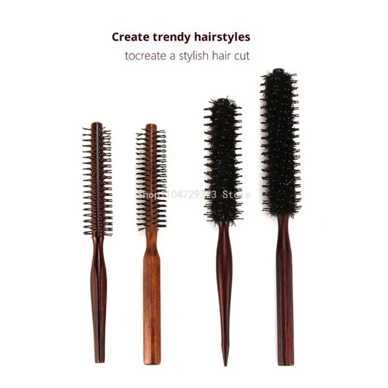 1 قطعة السوالف النايلون مجعد تصفيف الشعر الأسطوانة مشط فرشاة شعر مستديرة مع مقبض خشبي للشعر الرقيق أو القصير الرجال النساء استخدام #3