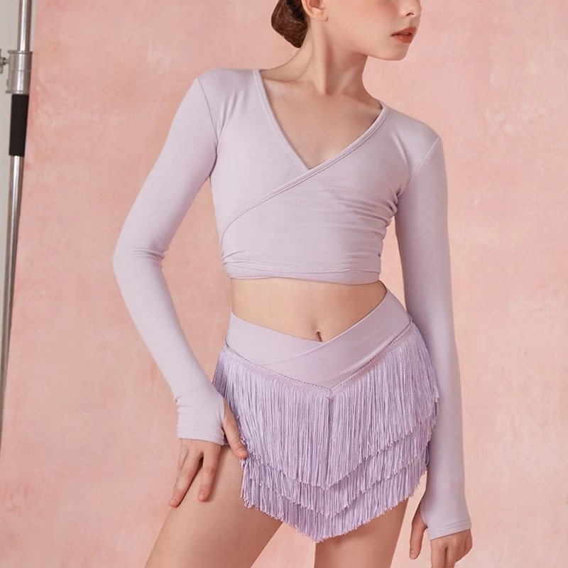 ZYM Girls Latin Dance Clothes Fringe Skirt Cha Cha Rumba Dance Skirt Performance Costume Kids Latin Practice Clothing DNV21738