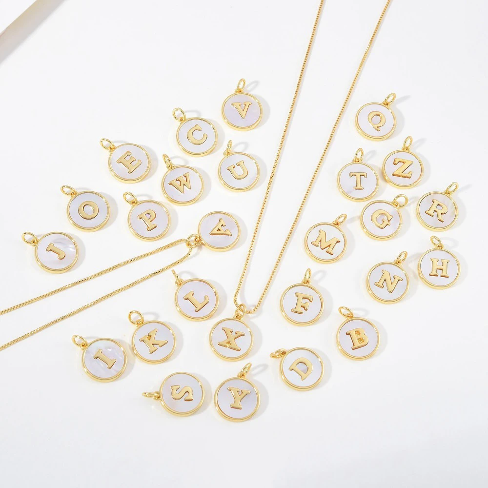 3 Pcs 26 English Letter Round Shell Pendant DIY Bracelet Necklace Jewelry Making Accessories Copper Plated Gold Top Sell Charm