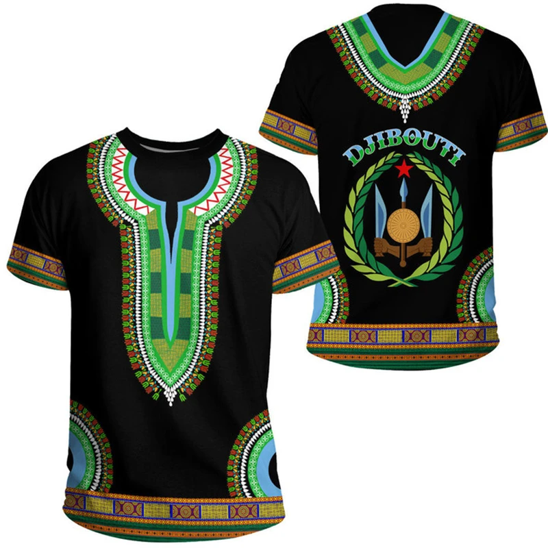 African Country Djibouti Flag Graphic Casual Men Women T-shirt 2024 Summer Daily Sports Fitness GYM Tops Tee Shirts Oversized