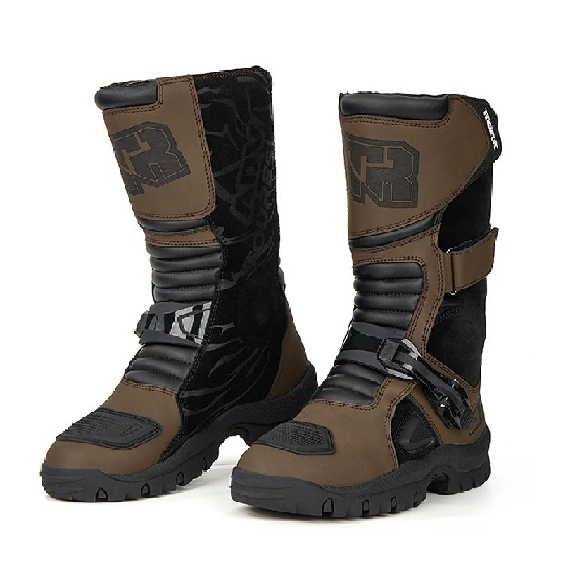 Motorcycle Boots Man Waterproof Motorcyclist Shoes Brown Leather Motocross Boots Anti-slip Motorbike Boots Wear-resisting