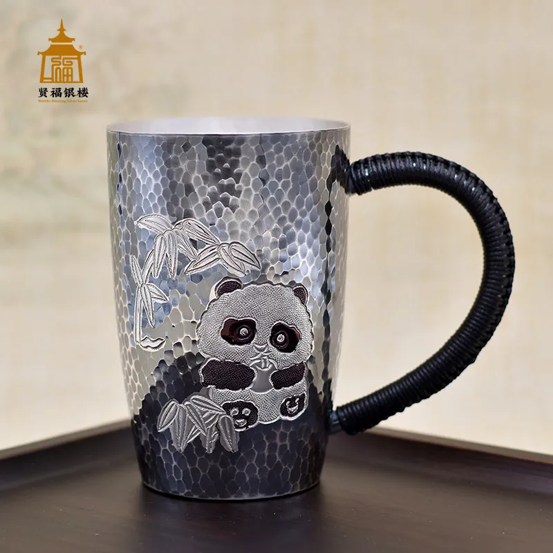 For SilverCups 999 SterlingSilver Tea Cups Handmade Cartoon PandaSilver TeaCups Office Home Coffee CupsBeerCups
