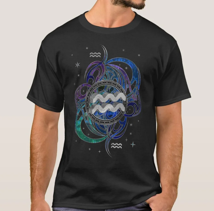 Fashion Air Element Aquarius Zodiac Sign Birthday Gift T Shirt. 100% Cotton Short Sleeve O-Neck Casual T-shirts New Size S-3XL