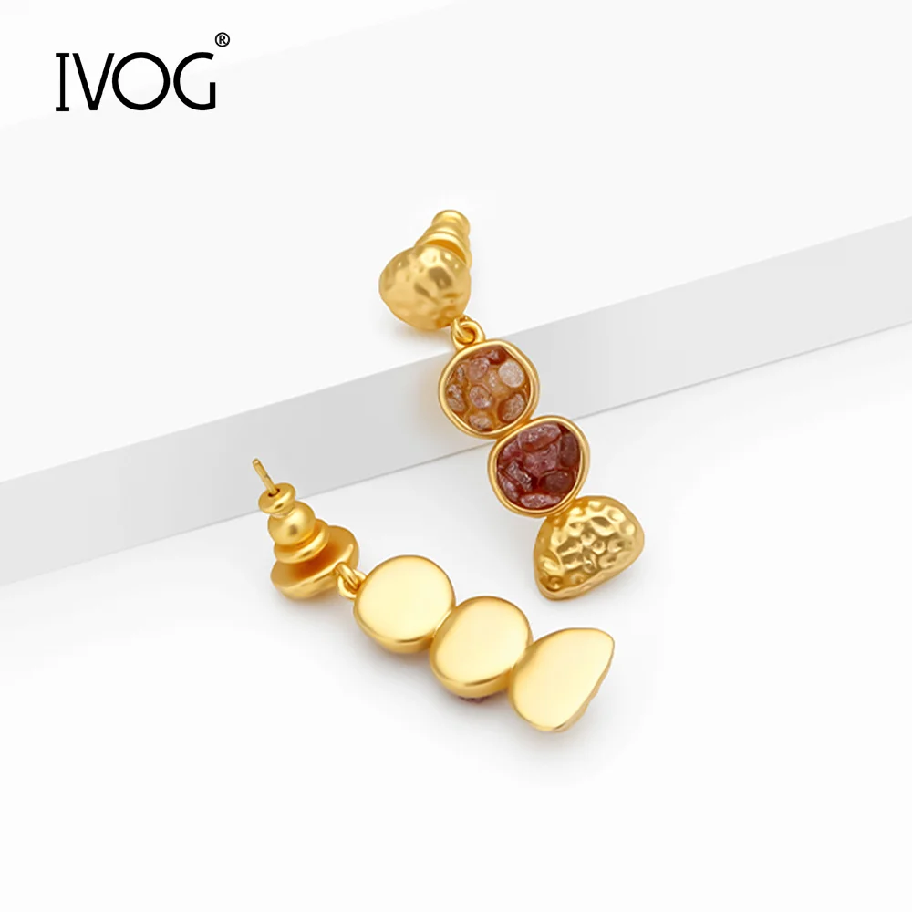 IVOG Elegant Semi-Precious Stone Earrings For Women Gold Color Drop Earrings Fashion Jewelry Daily Wear official-website