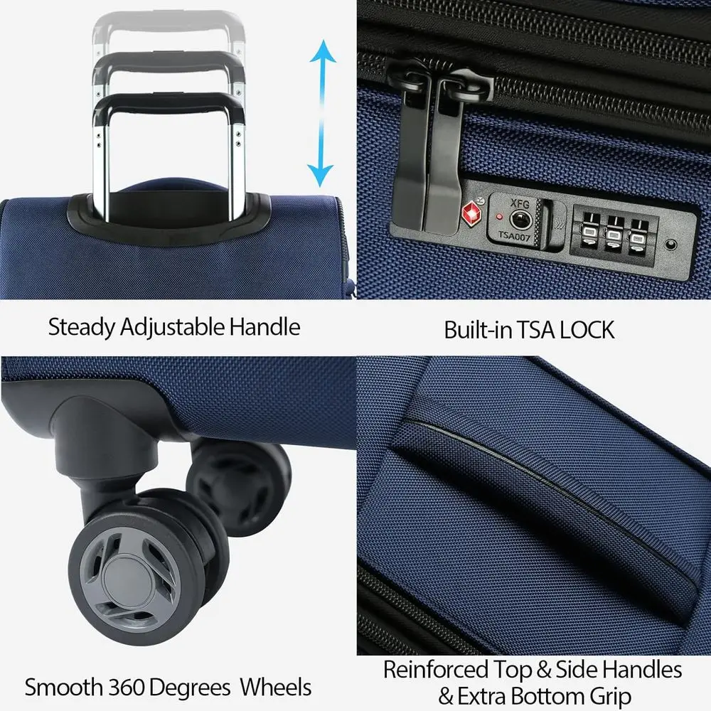 20 Expandable Softside Spinner Luggage with USB Port, TSA Lock, & Front Pockets - Navy