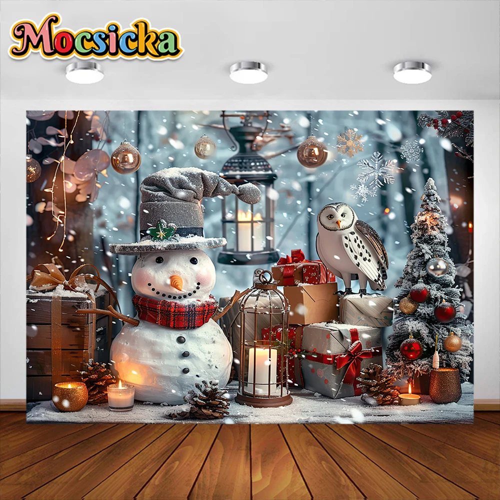 Winter Christmas Photography Background Cute Snowman Xmas Tree Party Decoration Boys Girls Photoshoot Backdrops For Studio