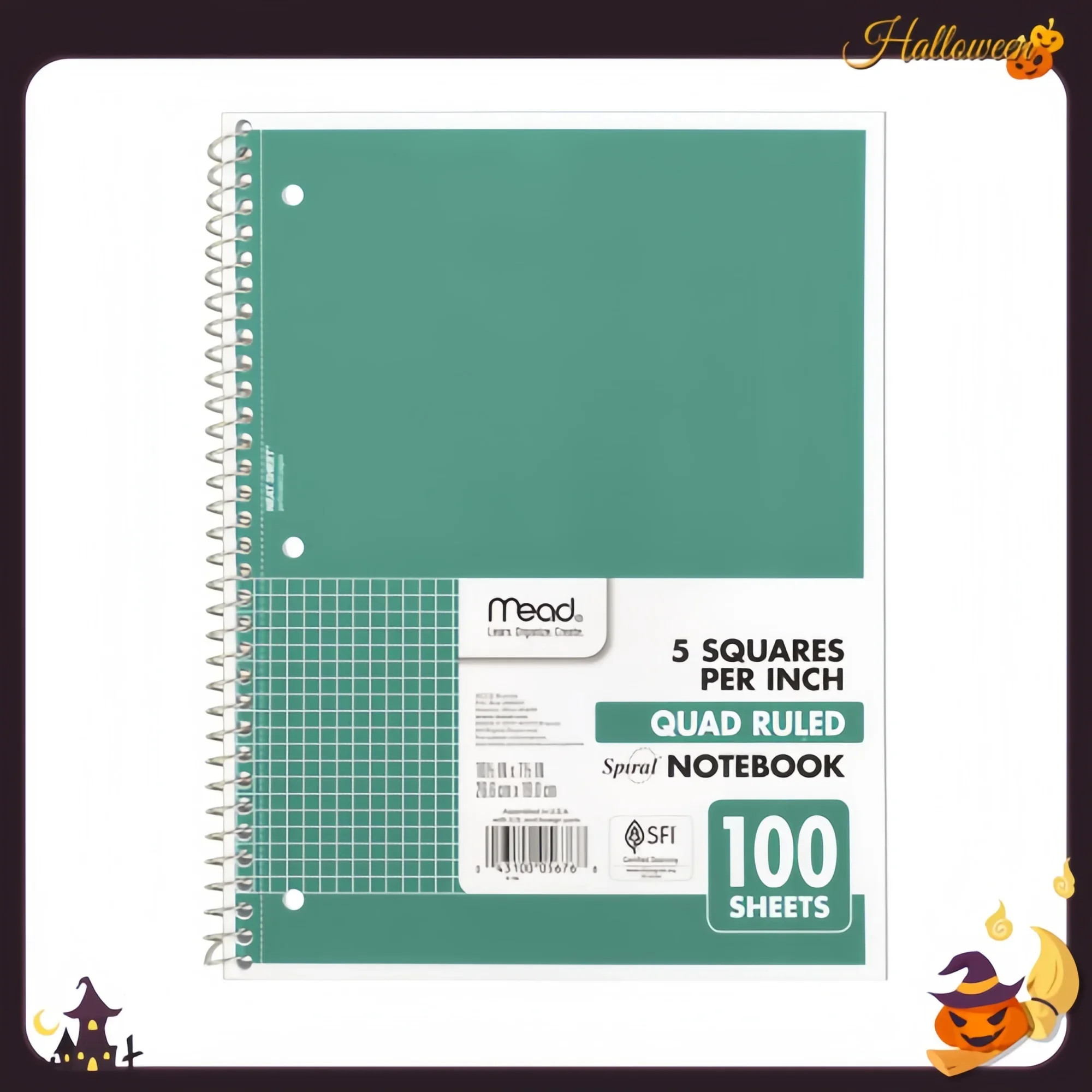 Buku Spiral, 1 Subjek, Kertas Bergaris Grafik, 7-1/2 inci x 10-1/2 inci, 100 Lembar, Hijau
