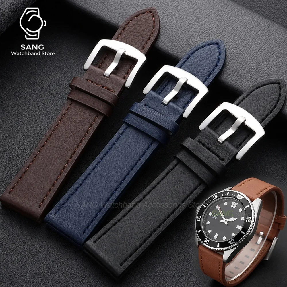 22mm Vintage Oil Wax Cracked Texture Watch Band Cowhide Leather Straps Pin Buckle Universal Business Bracelet for Men Wristbands