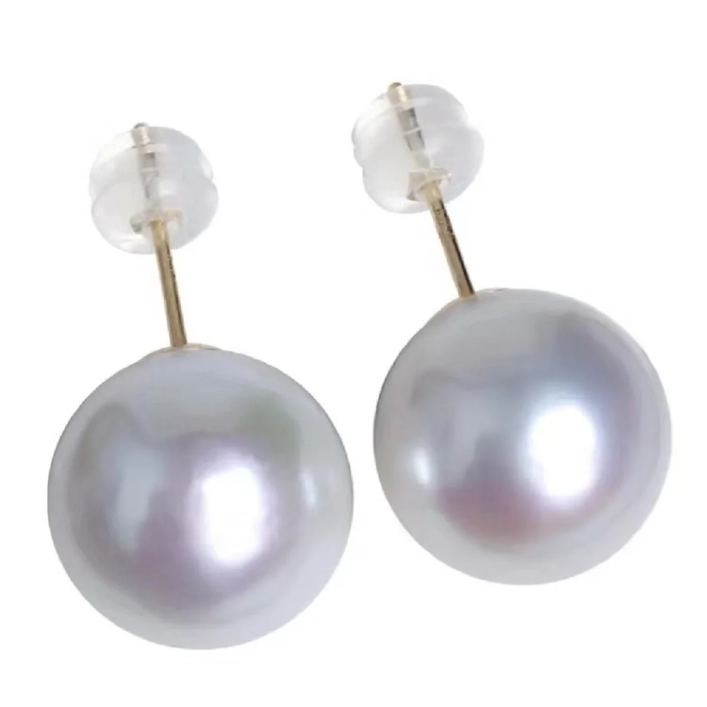 Gorgeous AAAA+++ Japan Akoya Round 10-11mm 11-12mm White Pearl Earrings14kp yellowgold gift box