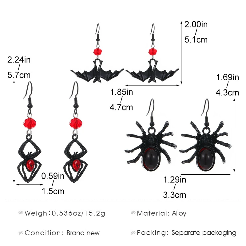 WANZHI Funny Halloween Earrings for Women Retro Exquisite Spider Bat Pendant Earrings Fashion Jewelry Accessories Holiday Gifts