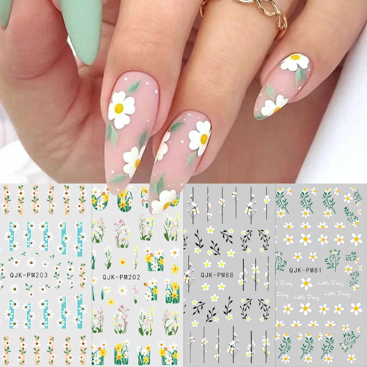 4 Stück Nagelsticker mit Blumen- und Pflanzenmotiven für Frühling und Sommer, Nagelsticker mit Cartoon-Tiermotiven, zum Selbergestalten, als Geschenk, für Hochzeiten und Partys, im Y2K-Stil.
