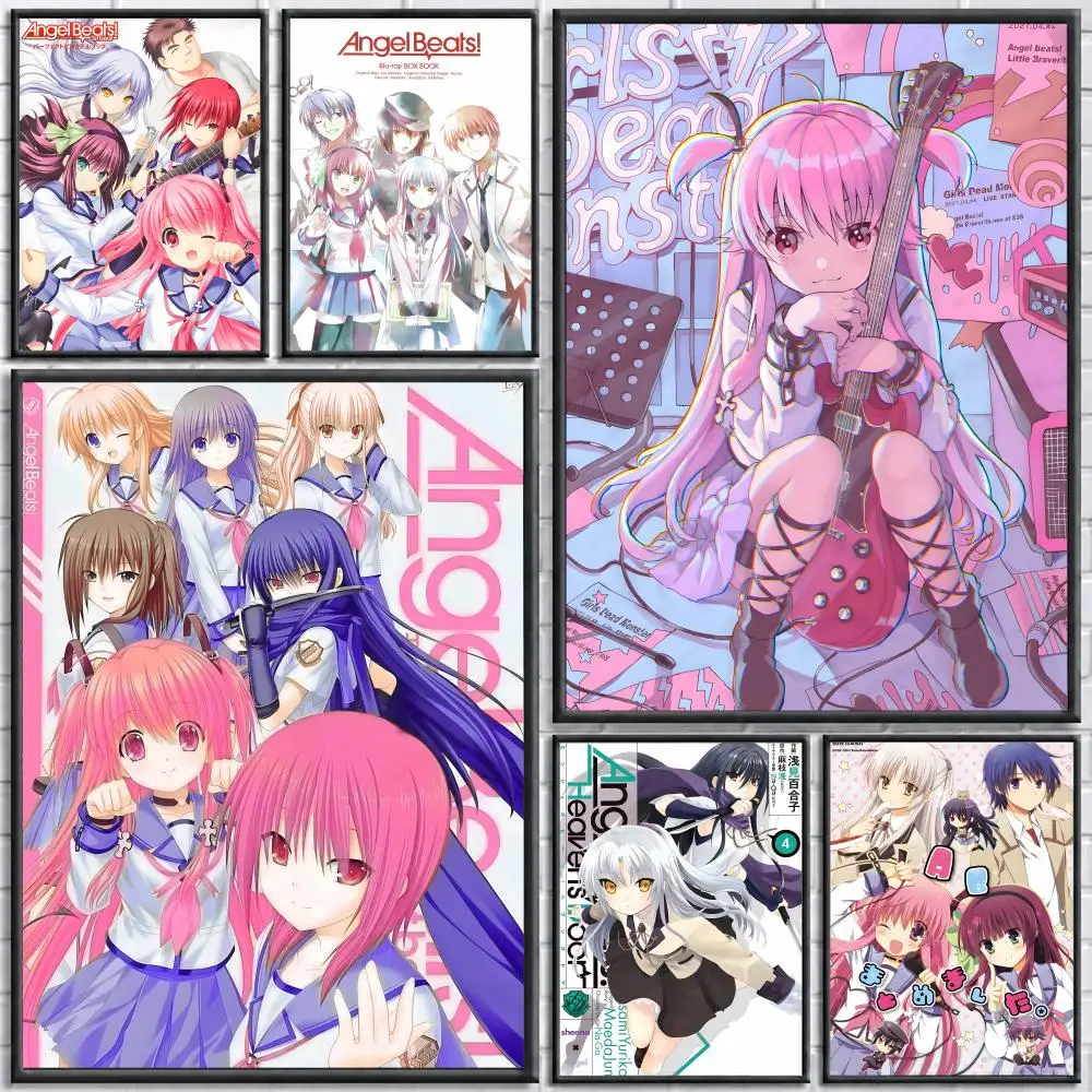 Anime Angel Beats! Poster Self-adhesive Art Waterproof Paper Sticker Coffee House Bar Room Wall Decor