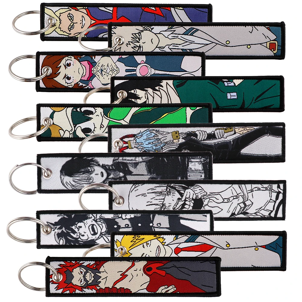 Cool Anime Character Key Chain for Men Key Fobs Holder Embroidery Chaveiro Key Ring Key Tag for Motorcycles Accessories