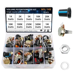 30sets WH148 Potentiometer Assortment Kit Variable Resistors With Nuts And Washers 1k 10k 50k 500k 1M