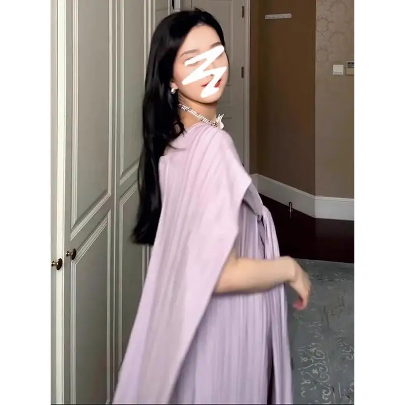 

Miyake 2025 Spring New Dress Women's Pleated Fashion Loose Pleat High-end High Waist Skinny Pleated Cloak Maternity Dress