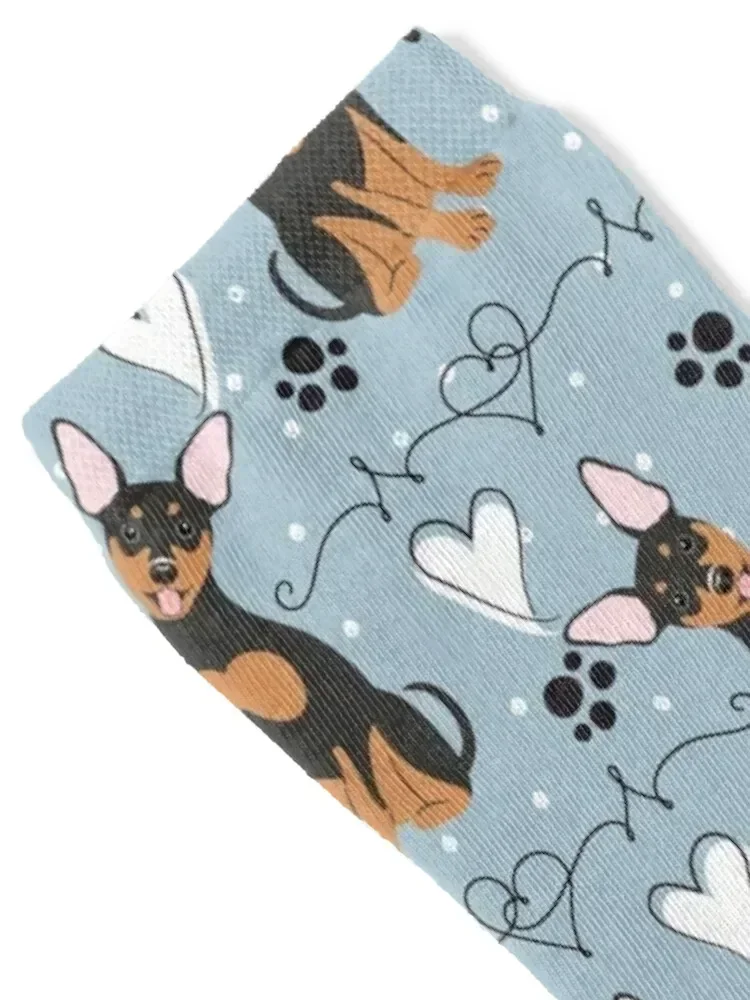 LOVE Black Tan Miniature Pinscher Dog Socks happy kawaii floor snow Socks For Men Women's