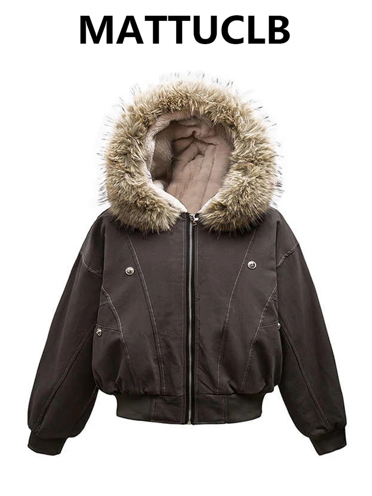 الشتاء المرأة الحملان الصوف هوديي سترة الأمريكية الرجعية فو الفراء أبلى معطف Y2k الكورية موضة 2000s شارع العليا سميكة الدافئة #2