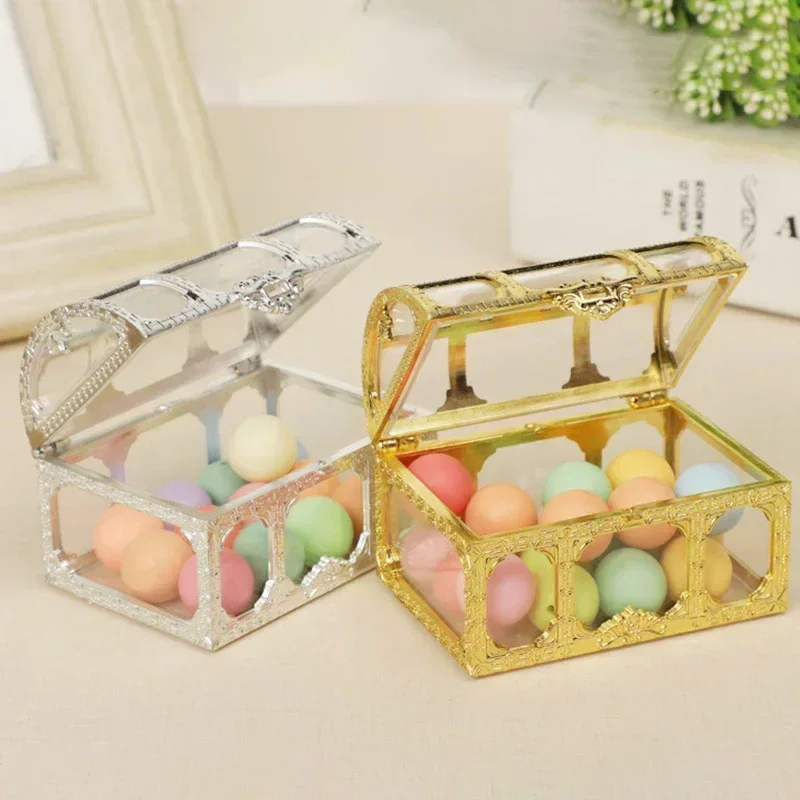 Mini Gold/Silver Transparent Jewelry Storage Box Clear Candy Pirate Storage Organizer Vintage Trinket Keepsake Treasure Chest