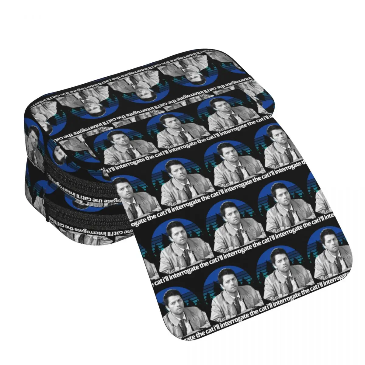 Supernatural Castiel I'll Interrogate The Cat Federmäppchen für Kinder, Geschenke, Stiftbox, Bleistiftbeutel, Schreibwaren, Stifthalter, Tasche