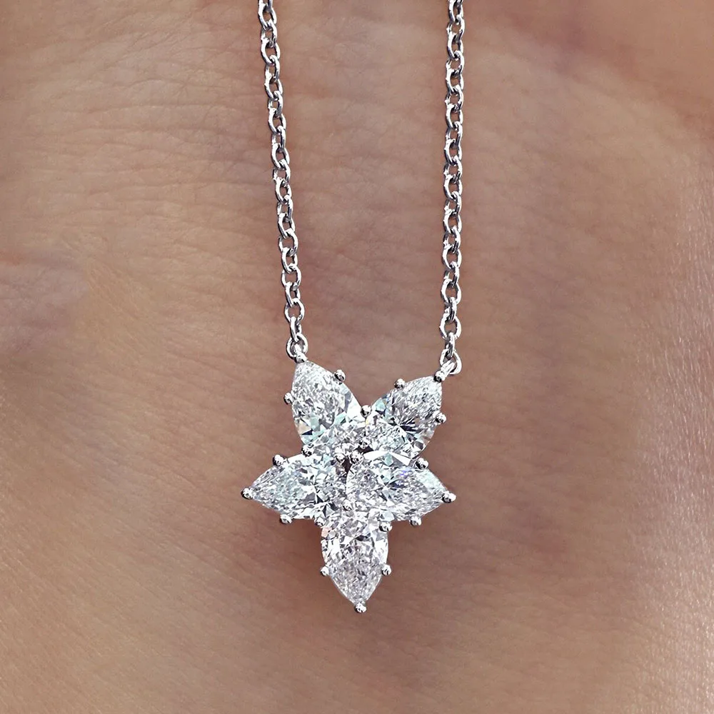 14k Gold White Necklace  5pcs Pear Cut IGI Lab Grown Diamond Dainty Necklace Pendant ﻿ view 4
