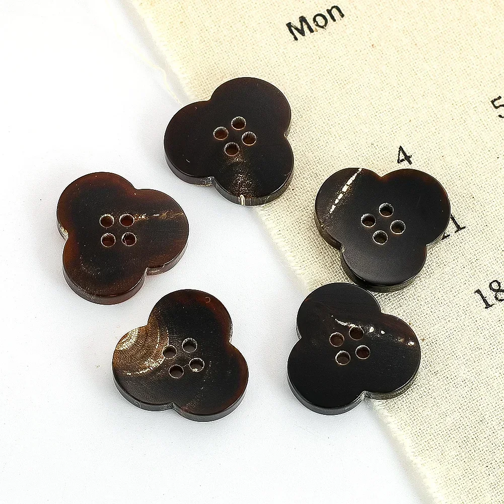 5PCS Retro Horn Buttons Plum Blossom Design Burnt Yellow Black for DIY Clothing Shirt Suit Sewing Craft Vintage Style Accessorie