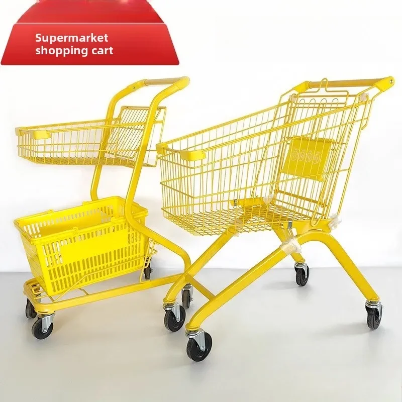 Supermarket trolley, double-layer shopping cart, shopping cart, multi-functional truck, street stall, pink trolley for home use