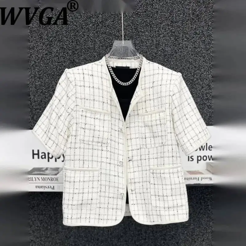 

WVGA Spring Summer New Men's Elegant Plaid Trendy Short Jackets Multi-pocket Loose Fit Niche Chic Casual O-Neck Coats Ins W24051