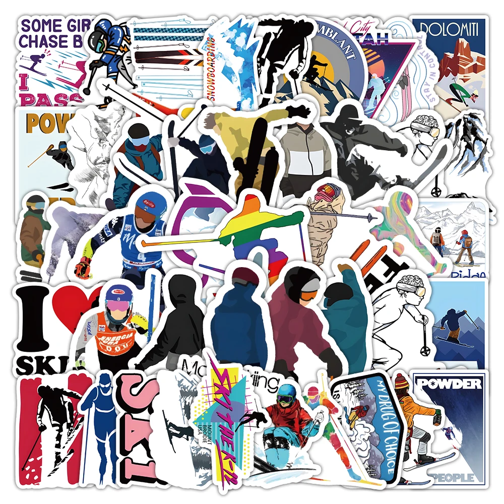 53pcs ski sports series graffiti stickers suitable for helmet desktop wall decoration DIY sticker pack with storage box