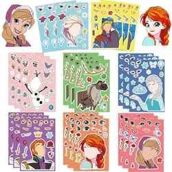 8/16Sheets Disney Princess Puzzle Stickers Frozen Make-a-Face Funny Assemble Jigsaw DIY Cartoon Sticker Kids Educational Toys