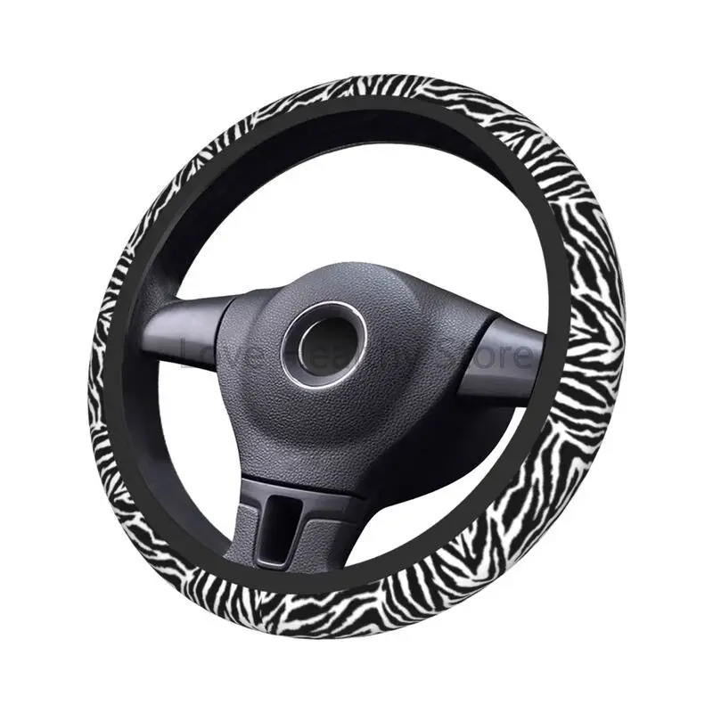 Black White Zebra Stripe Car Steering Wheel Cover Universal 15 Inches Car Accessories Anti Slip Elastic Steering Wheel Protector