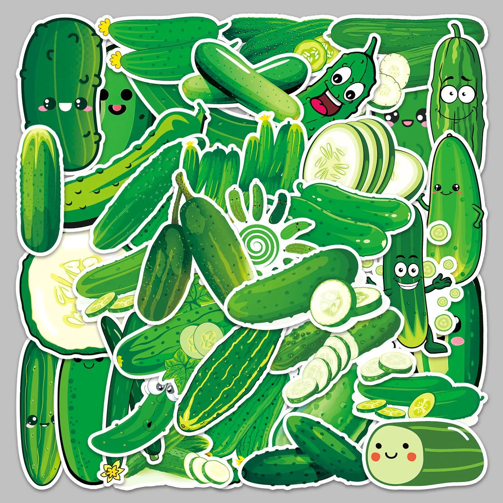 

50Pcs Cartoon Green Cucumber Series Graffiti Stickers For Mobile Phone Shell Skateboard Decorative Stickers DIY Toy Sticker Pack