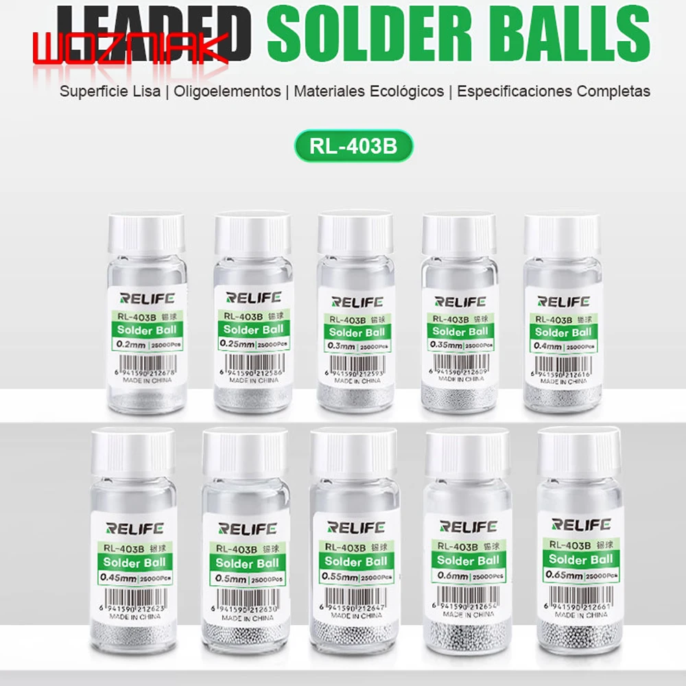 RELIFE RL-403B Solder Balls with Lead Tin Beads Ranging from Used for Computer Motherboard Maintenance PCB BGA Chip Soldering