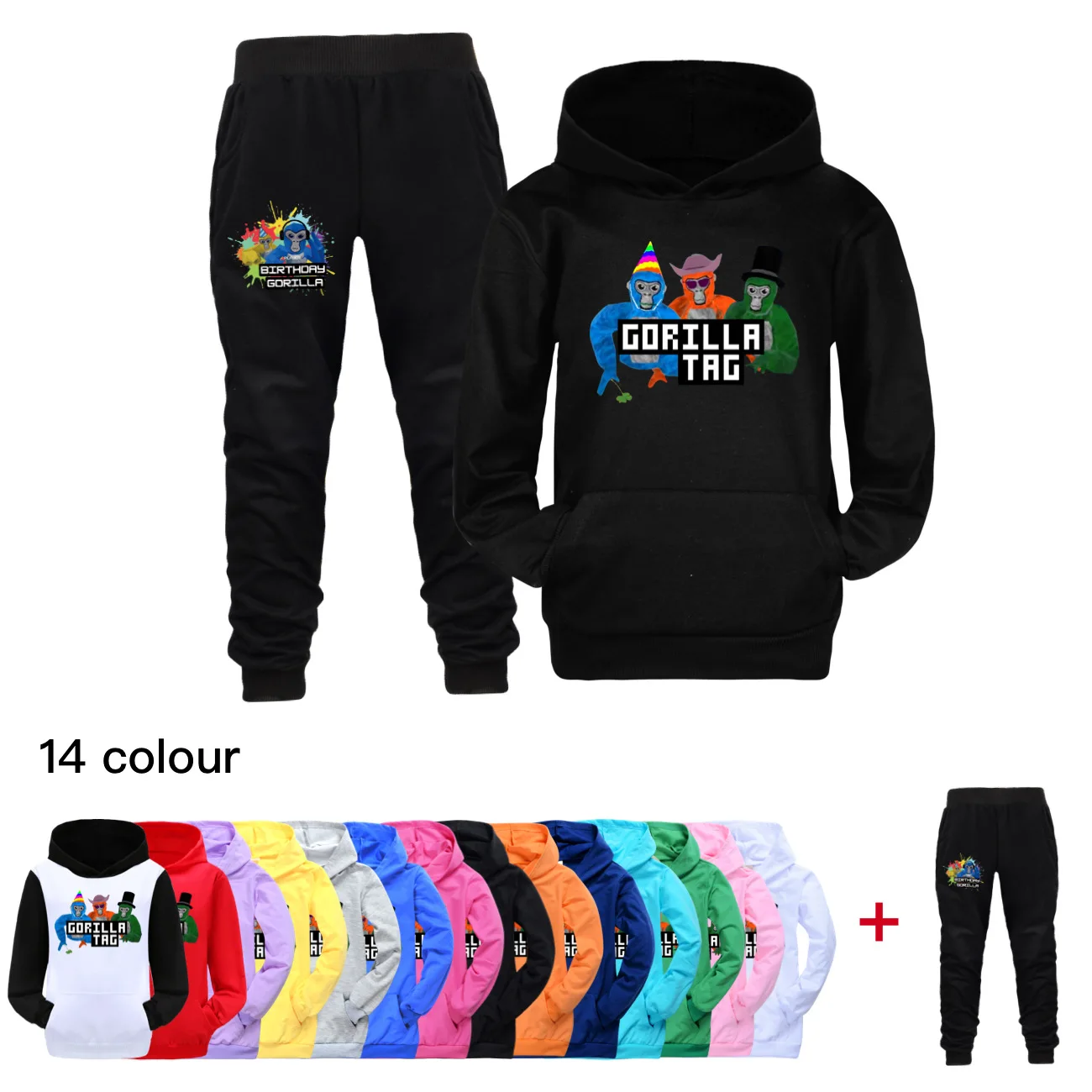 Game Gorilla Tag Costume Baby Girls Hooded Sweatshirts Jogging Pants 2pcs Suits Teenager Boys Cartoon Clothes Children's Sets