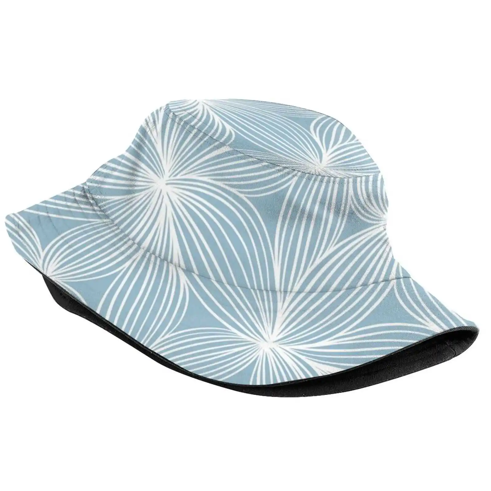 White Line Pattern Flat Top Breathable Bucket Hats Pattern Pastel Realistic Symmetrical Irievibess White Hand Drawn Line Work