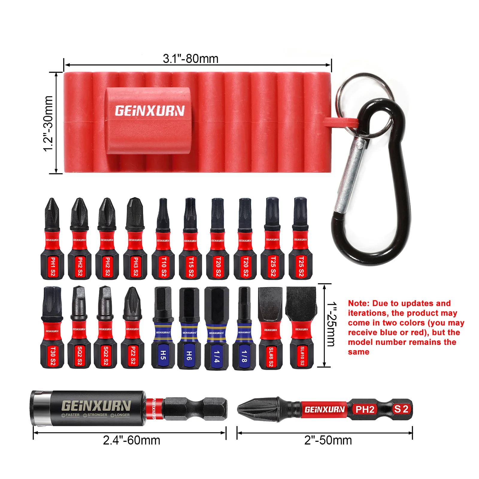 Geinxurn 22 Pcs Impact Screwdriver Bits Set with Organizer Sleeve, Magnetic  S2 Steel Multi Driver Bits and 1Pc Bit Holder