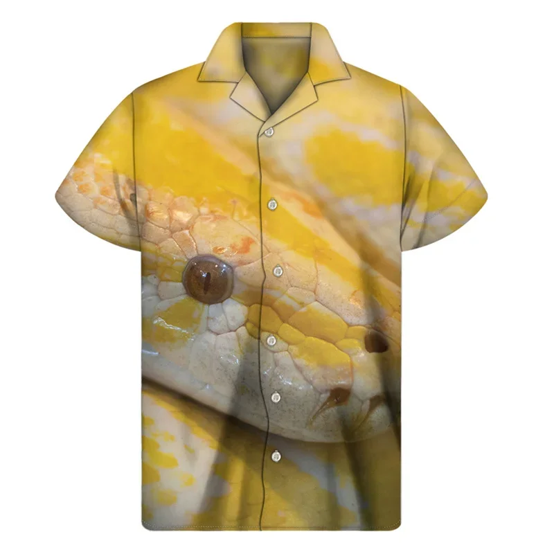 

Bright Coloured Snake 3D Print Hawaiian Shirts Men Summer Animal Pattern Lapel Button Shirt Loose Short Sleeves Tops Blouse