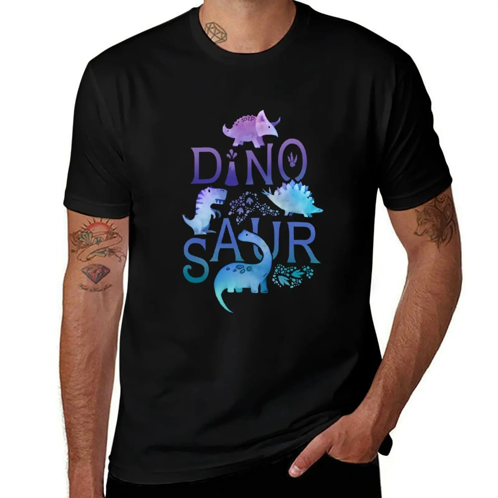 

Watercolor dinosaur purple and blue on navy T-Shirt Clothing anime valentines clothes Personalized t-shirt tshirts for men