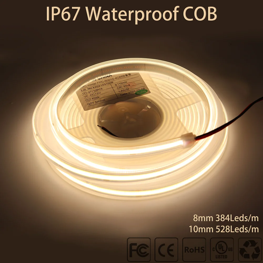 5M pasek COB LED 480/528 LEDs wysokiej gęstości IP67 wodoodporny elastyczny COB LED światła DC12V/24V ciepły naturalny zimny biały taśma LED