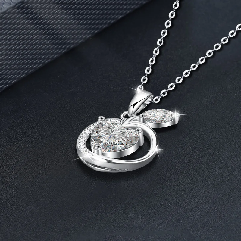Mosang Diamond s925 Pure Silver Apple Necklace Pendant Accessories for Women's High Grade Korean Fashion Clavicle Chain