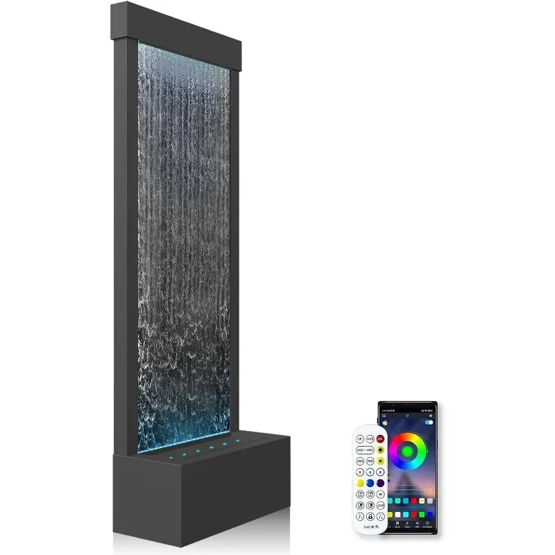 

【Specialized】EXW Modern Simple Floor Standing Indoor Waterfall Fountain with APP Controlled Multicolor LED Light for Home Office