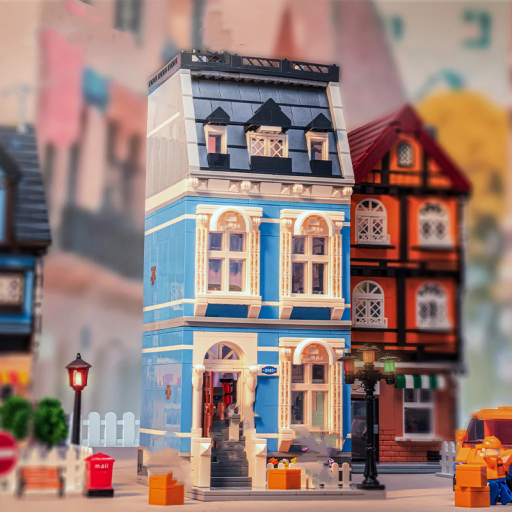 ألعاب بناء على منظر الشارع للأطفال ، سلسلة الهندسة المعمارية ، مكتبة ، مقهى ، تسوق عبر الإنترنت ، مشهد منزلي ، محاكاة ، هدية ،