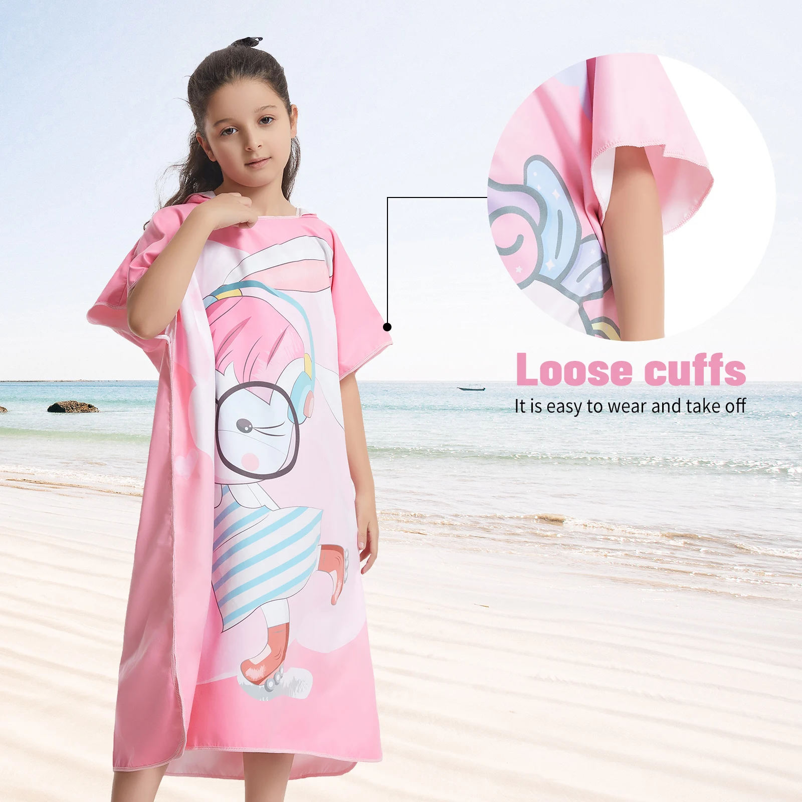 Microfiber children quickdrying robe, printed animals hooded towel poncho, water absorption quick-drying sand-free for swimming