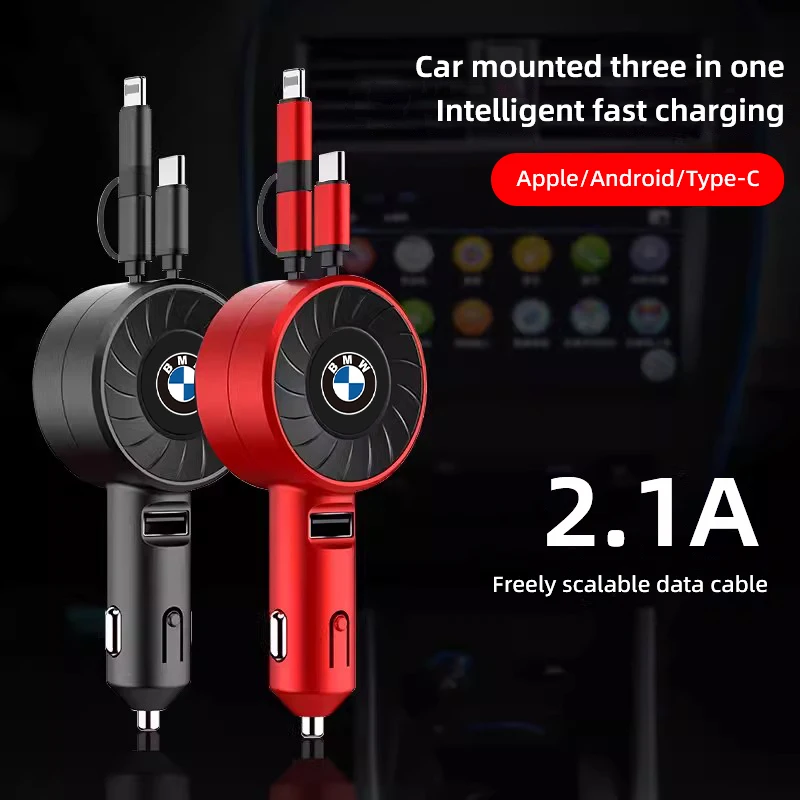 Car 3 in 1 Power Adapter USB Cable Retractable Charger For BMW G30 G32 G01 G02 G05 G06 G07 G26 G23 G22 F40 F20 G08 G16 G15 G14