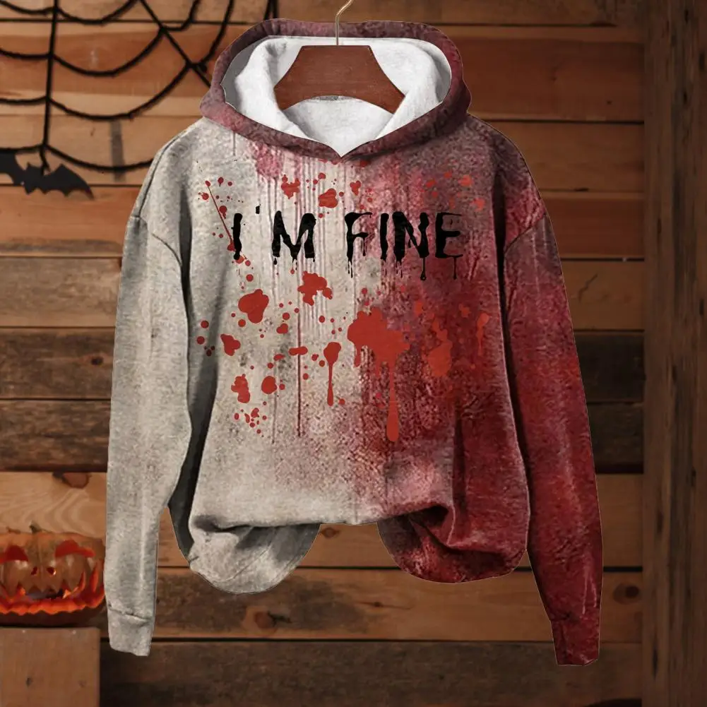 

Hooded Sweatshirt Men's Halloween Hoodie with Bloodstain Print Retro 3d Letter Pattern Gradient Color Stylish Mid for Fall