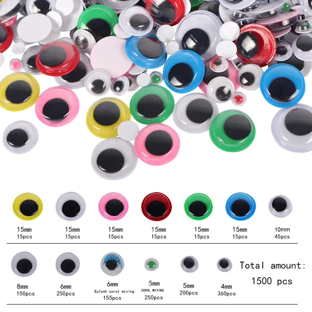 1500pcs Movable Self-Adhesive Eyes Wiggly Googly Animal Eyeball Kindergarten Children DIY Crafts