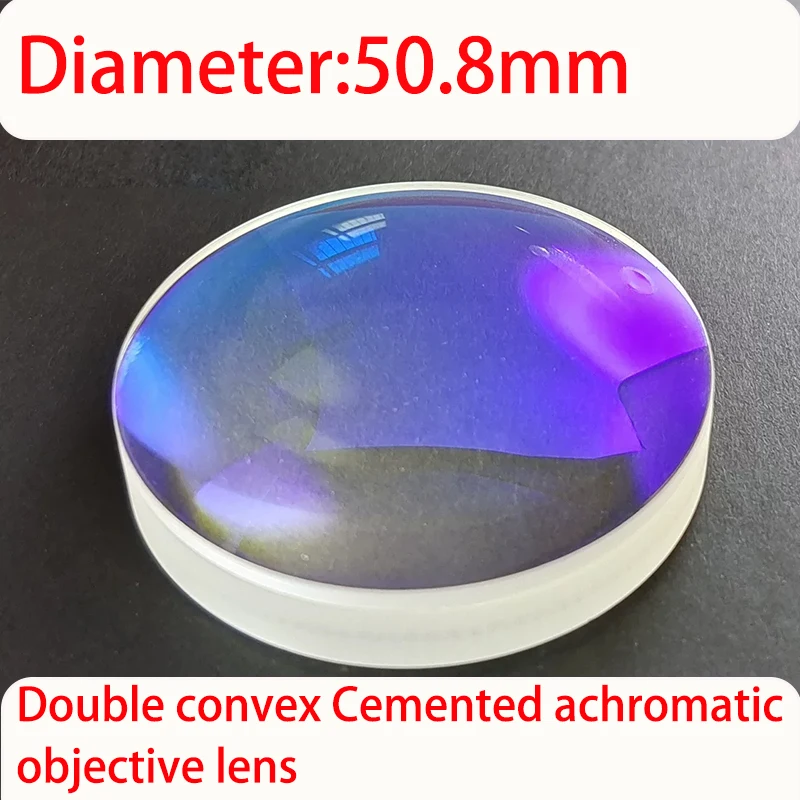Lentille achromatique double convexe cémentée, diamètre 50,8 mm, longueur focale 75-1000 mm, verre optique, lentille d'objectif de télescope DIY avec revêtement