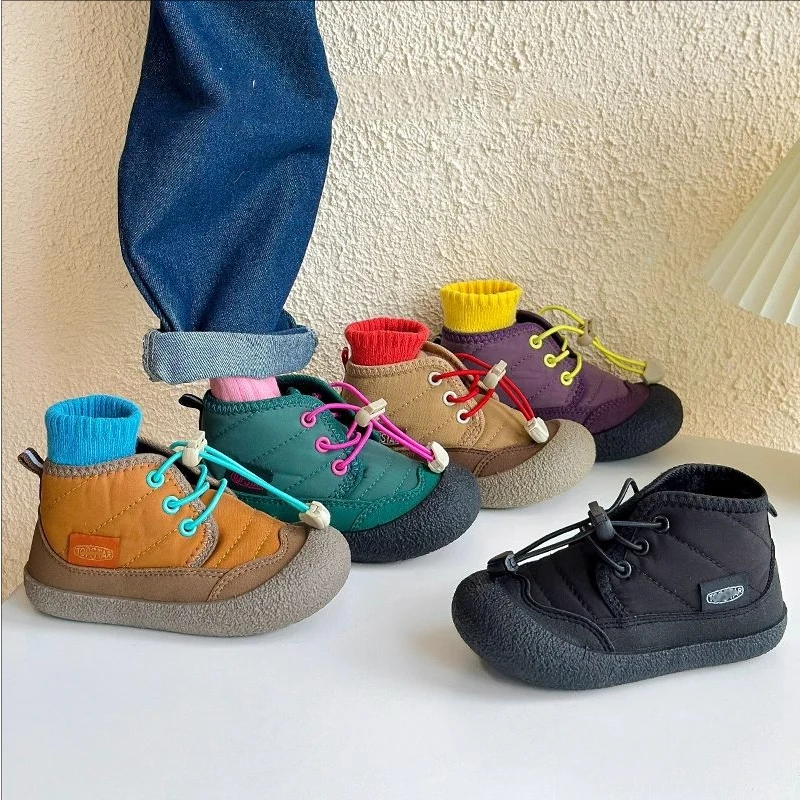 

Теплые хлопковые сапоги First Walker для мальчиков и девочек пастельных цветов, новинка 2023 года, зимние сапоги на флисовой подкладке для малышей, нескользящие, удобные, возраст от 1 до 3 лет