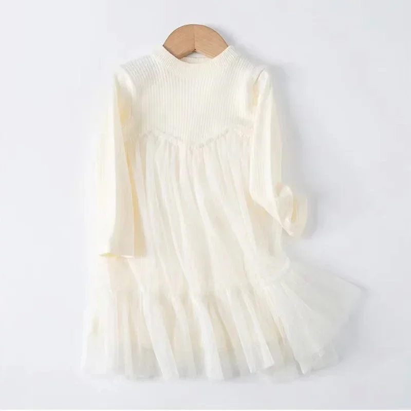 2022 New Girls Dress Korean Style Baby Girls Mesh Princess Dresses Long Sleeve Spring Autumn Kids Clothing