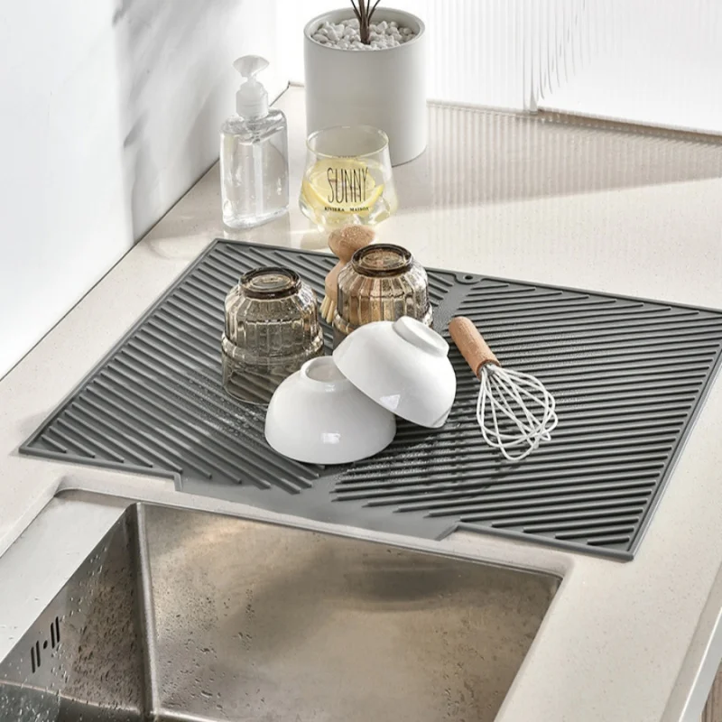 1pc Kitchen Draining Mat Household Dining Table Heat Insulation Mat Silicone Slope Tableware Plate Cup Bathroom Storage Mat