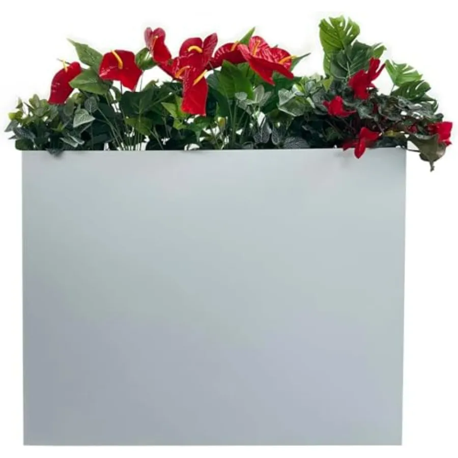 Outdoor patio/porch metal tall rectangular planter, silver gray, 38 L x 13 W x 30 H, modern spliced design for plants, flowers,